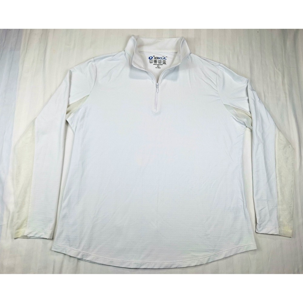 IBKUL Womens XL White Quarter Zip Sun Shirt UPF 50+ Long Sleeve Mesh